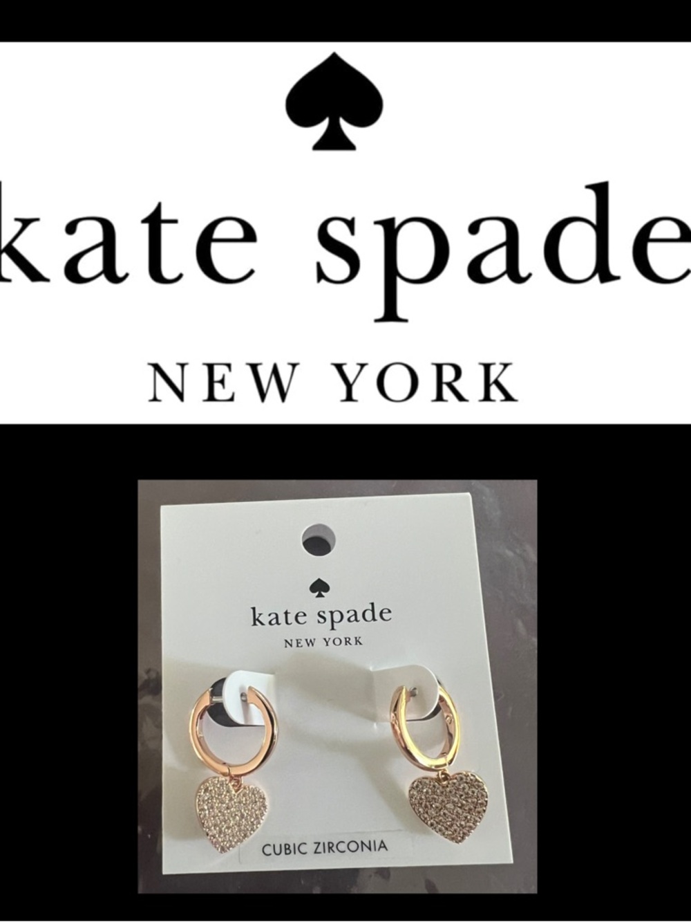 KATE SPADE ♠️ "YOURS TRULY" PAVE HEART DROP EARRINGS brand new with tag 🏷️